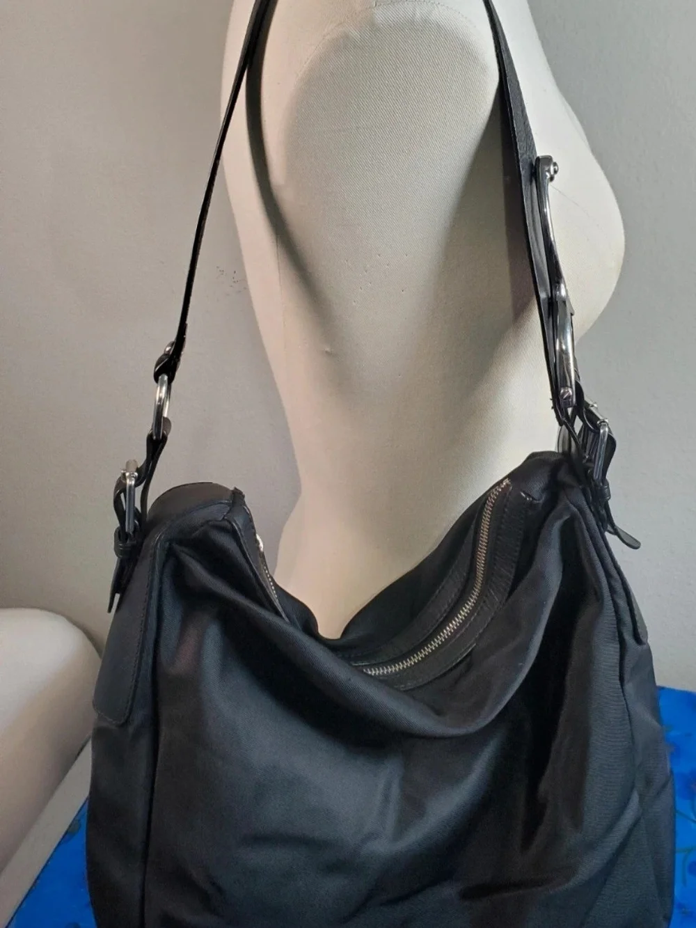 Ralph Lauren Nylon Leather Hobo Bag with Equestrian Deatils